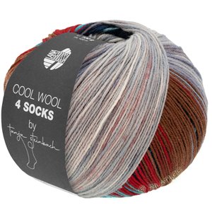 Lana Grossa COOL WOOL 4 SOCKS PRINT II | 7792-bleu nuit/turquoise/rouge/brun/gris foncé