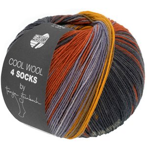 Lana Grossa COOL WOOL 4 SOCKS PRINT II | 7794-gris vert/brun gris/orange jaune/gris pourpre/rouille/gris foncé