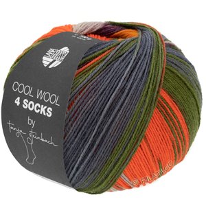 Lana Grossa COOL WOOL 4 SOCKS PRINT II | 7796-pourpre/vert foncé/corail/gris/mûre/orange