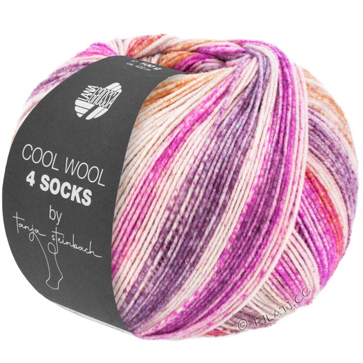 Lana Grossa COOL WOOL 4 SOCKS PRINT | 7761-rouille/beige clair/cognac/mûre/fuchsia/rouge vin/gris clair