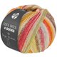 Lana Grossa COOL WOOL 4 SOCKS PRINT | 7770-abricot/orange/crème/bleu tendre/rouge framboise/brun ocre/jaune/vert jaune/brun gris