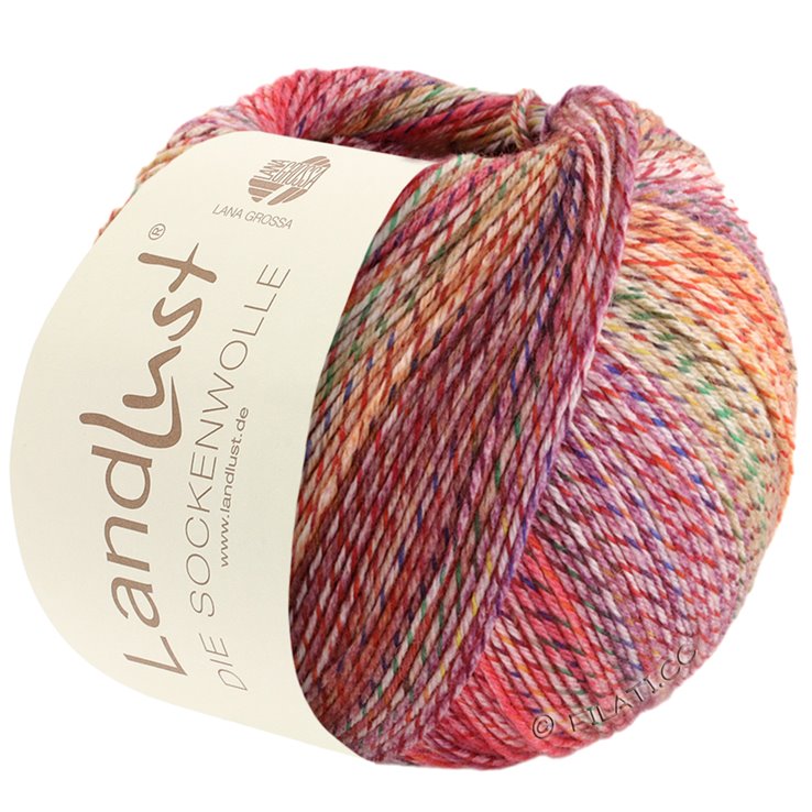 Lana Grossa LANDLUST DIE SOCKENWOLLE PRINT | 211-rouge vin/rouge cerise/lilas/mauve/jaune/vert/vert foncé/marine chiné