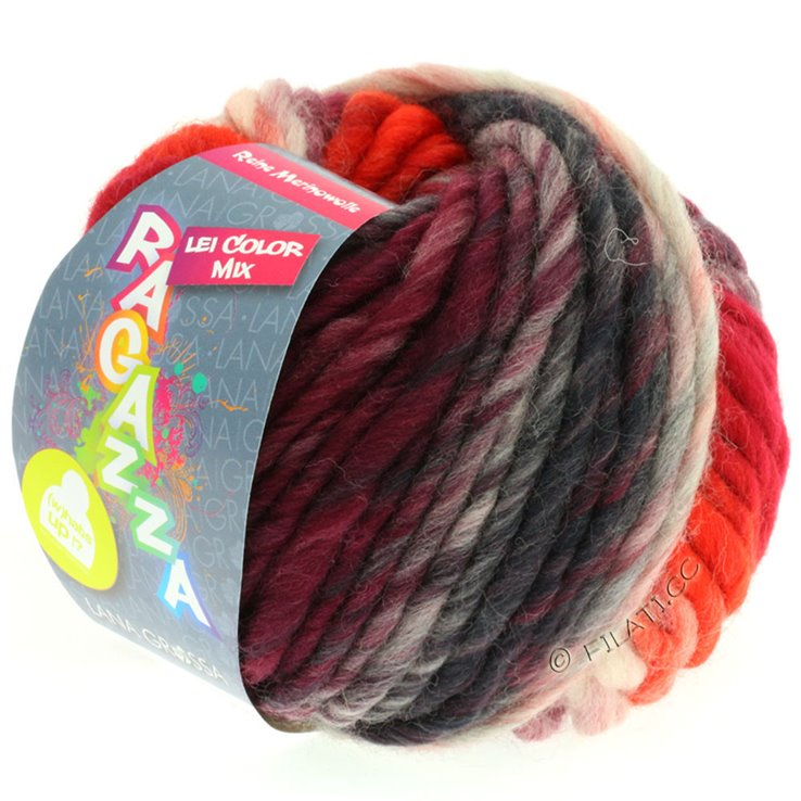 Lana Grossa LEI Moulinè/Color Mix/Spray | 153-gris foncé/rouge/rosé