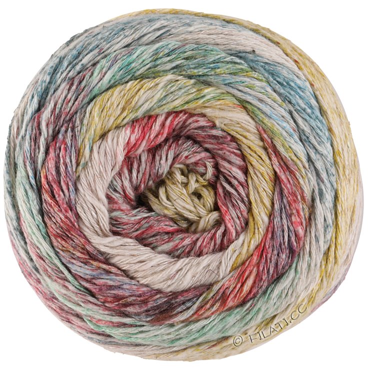 Lana Grossa MOSAICO (Linea Pura) | 011-forêt verte/turquoise/bleu gris/rouge clair/moutarde/nature/gris