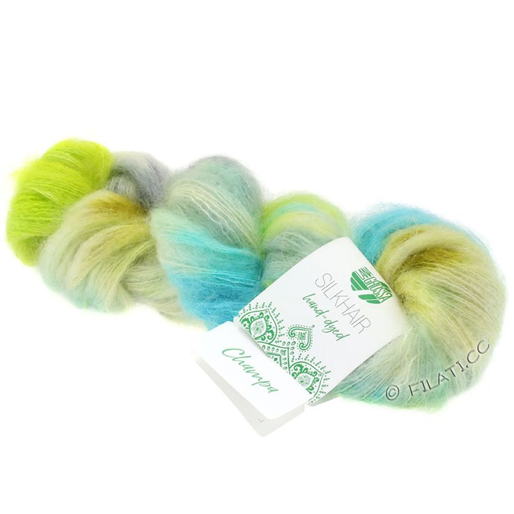 Lana Grossa SILKHAIR Hand-dyed | 607-bleu clair/blanc/vert jaune/gris/turquoise