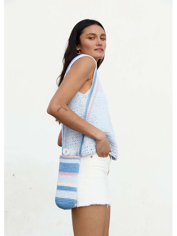 Lana Grossa SAC A BOUTEILLE EN MAILLES SERREES A RAYURES Natural Cotton