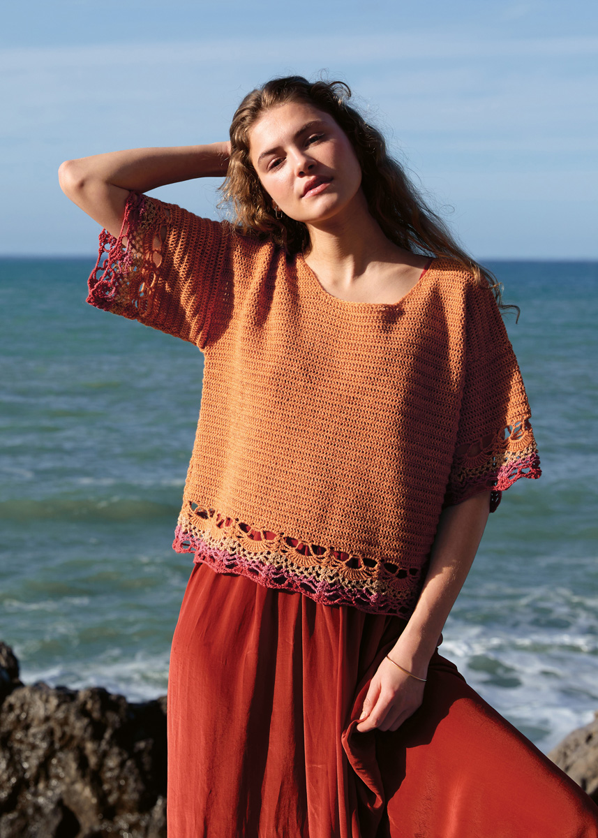 PULL EN BRIDES AVEC BODURES AU MOTIF ANANAS Diversa de Lana Grossa