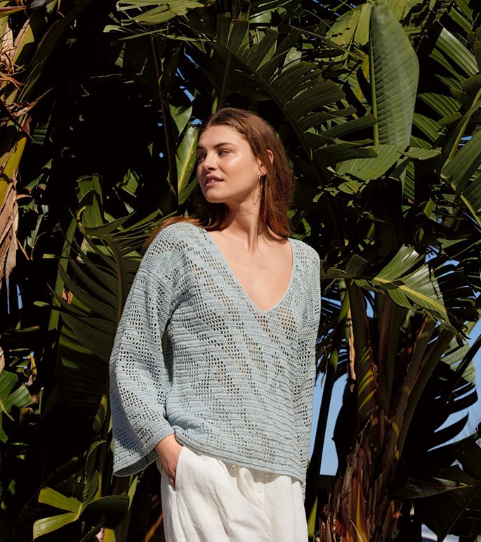 Lana Grossa PULL EN V EN MOTIF ZÉBRÉ EN FILET Summer Cashmere