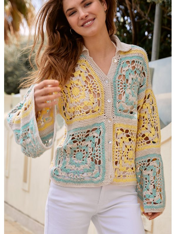 Lana Grossa VESTE A GRANDS MOTIFS CARRÉS Cotonella