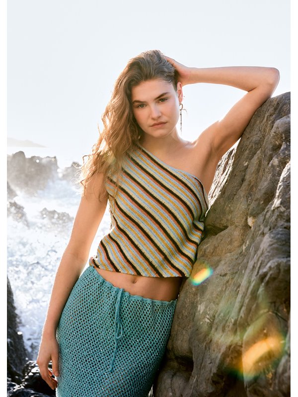 Lana Grossa TOP ASYMÉTRIQUE EN BRIDES ET RAYURES Filo Lurex