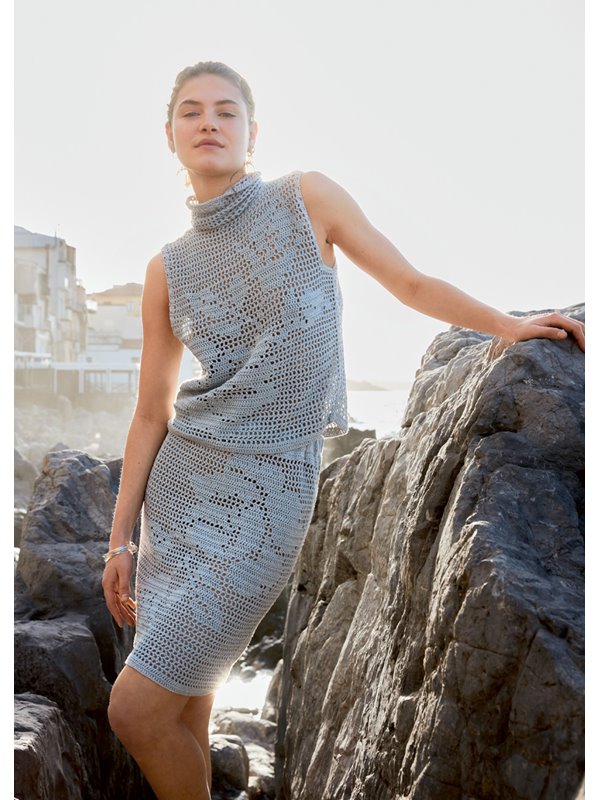 Lana Grossa HAUT EN FILET AVEC MOTIFS DE ROSES Solo Lino