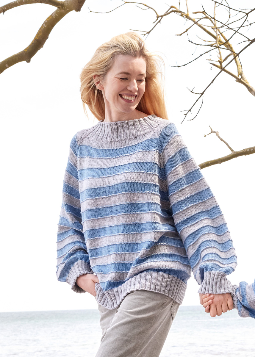 Lana Grossa TOP-DOWN PULL À RAYURES Cool Wool Big Mélange